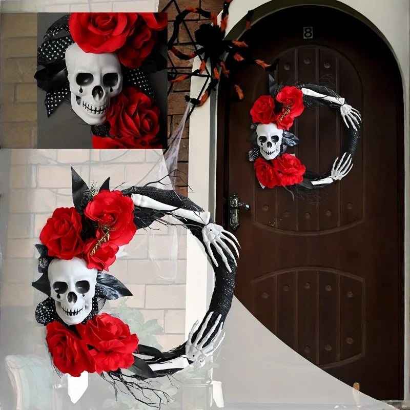Halloween Skull Rose Flower Hanging Decoration 38cm