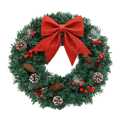 Christmas Wreath Red Bow Pine Cones