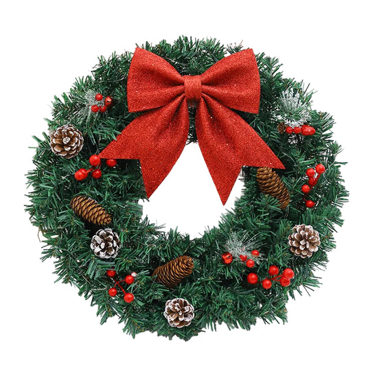 Christmas Wreath Red Bow Pine Cones