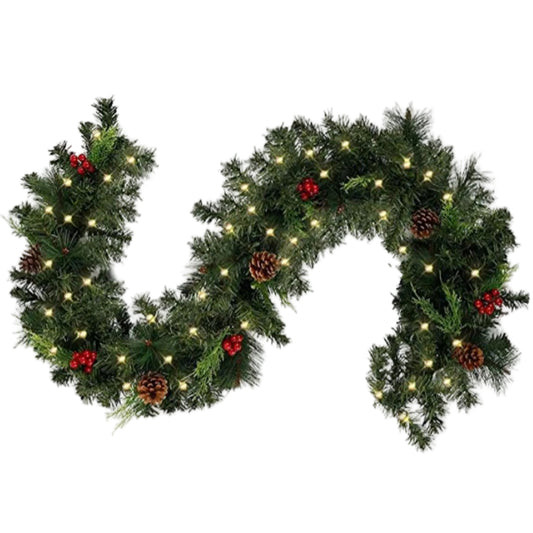 Christmas Garland Rattan with Red Lights