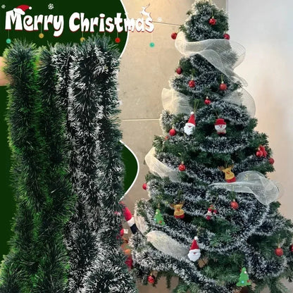 Christmas Tree Garland with Tinsel Ribbon Decoration