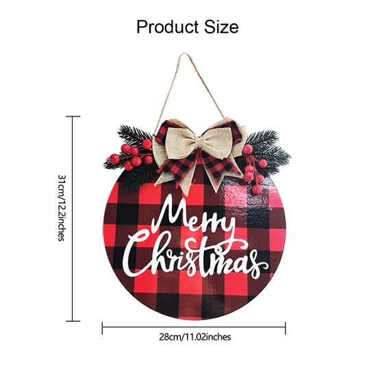 Christmas Wooden Door Wreath with Burlap Ribbon