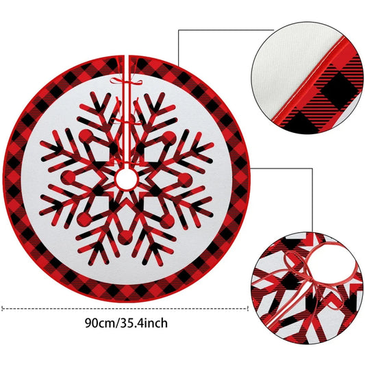 Christmas Tree Skirt Plaid with Red Black White Snowflake