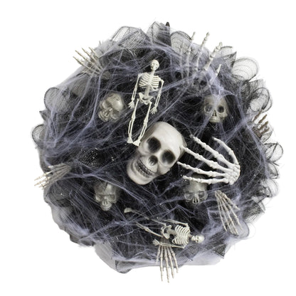 Halloween Wreath Skeleton Spider Web Black