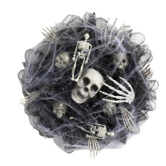 Halloween Wreath Skeleton Spider Web Black