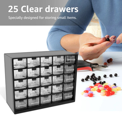 Storage Cabinet Plastic Drawer Box 25-Grid Stackable Organizer
