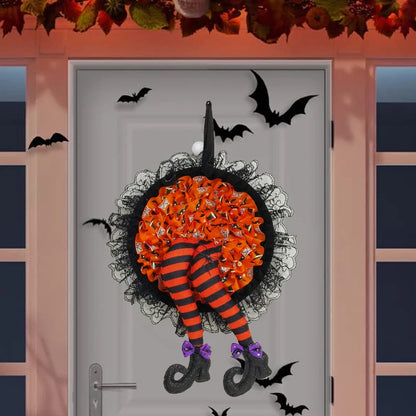Halloween Door Wreath Witch Hat Leg Hanging