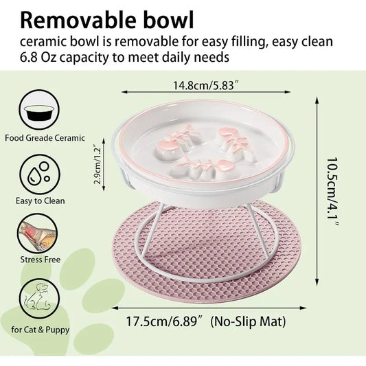 Cat Dog Feeder Bowl Raised Ceramic Slow Eating