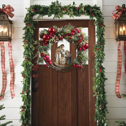 Christmas Wreath Nativity Scene Door Wall Decoration