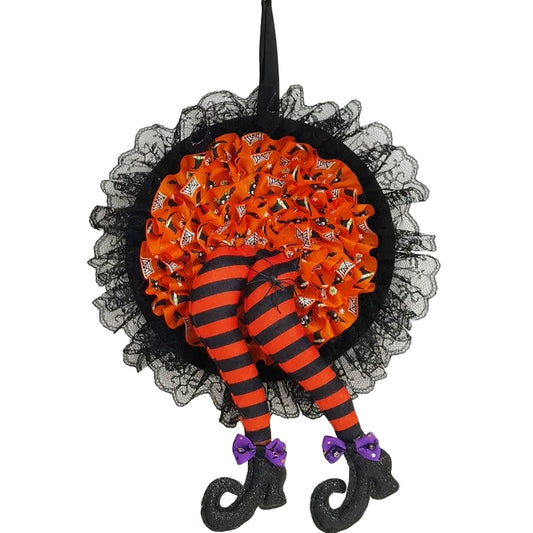 Halloween Door Wreath Witch Hat Leg Hanging