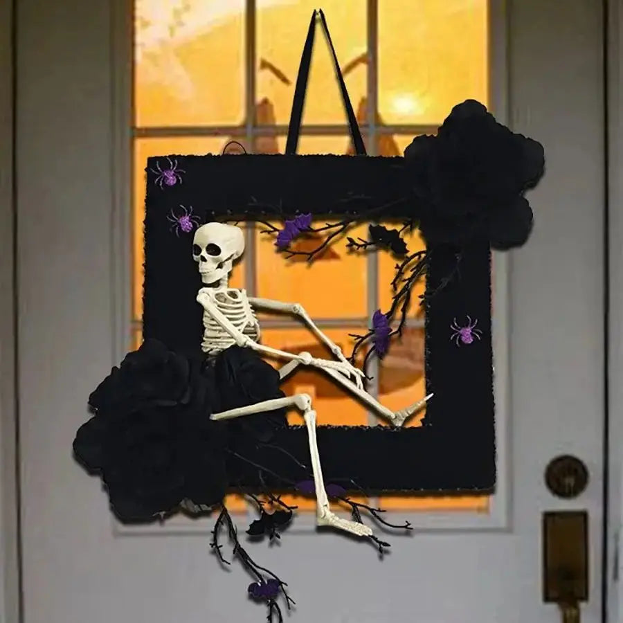 Skeleton Wreath Halloween Photo Frame Door Decoration
