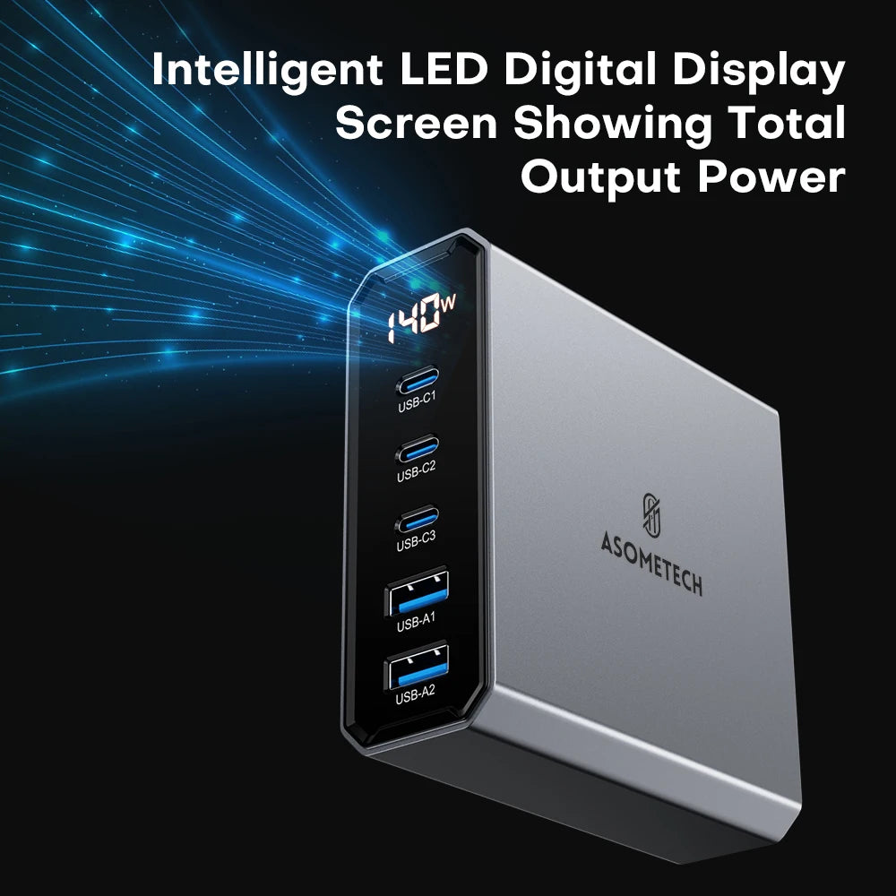 140W 5-Port USB-C GaN Fast Charger