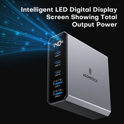 140W 5-Port USB-C GaN Fast Charger
