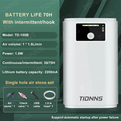 Aquarium Air Pump Rechargeable Silent USB Lithium Battery