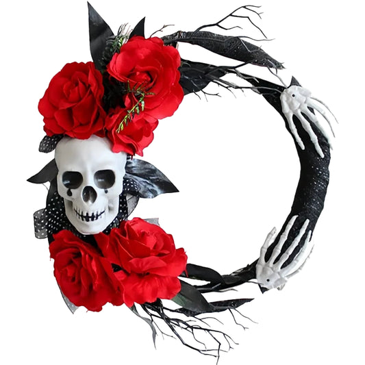Halloween Skull Rose Flower Hanging Decoration 38cm