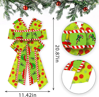 Christmas Bow with Red Green and Glitter Tree Topper