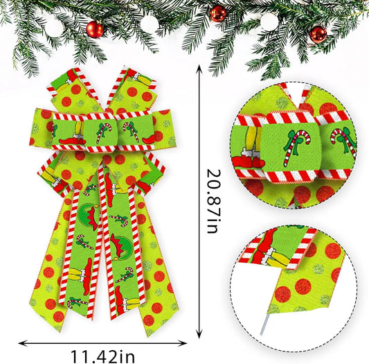 Christmas Bow with Red Green and Glitter Tree Topper