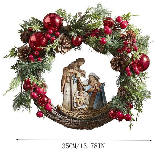 Christmas Wreath Nativity Scene Door Wall Decoration