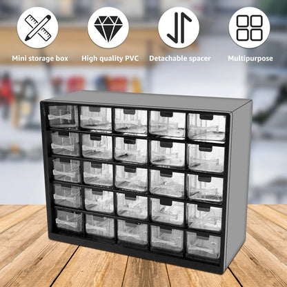 Storage Cabinet Plastic Drawer Box 25-Grid Stackable Organizer
