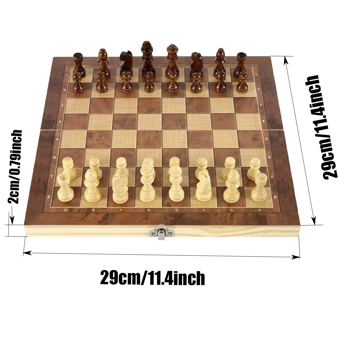 Wooden Chess Checkers Backgammon Set Portable Folding