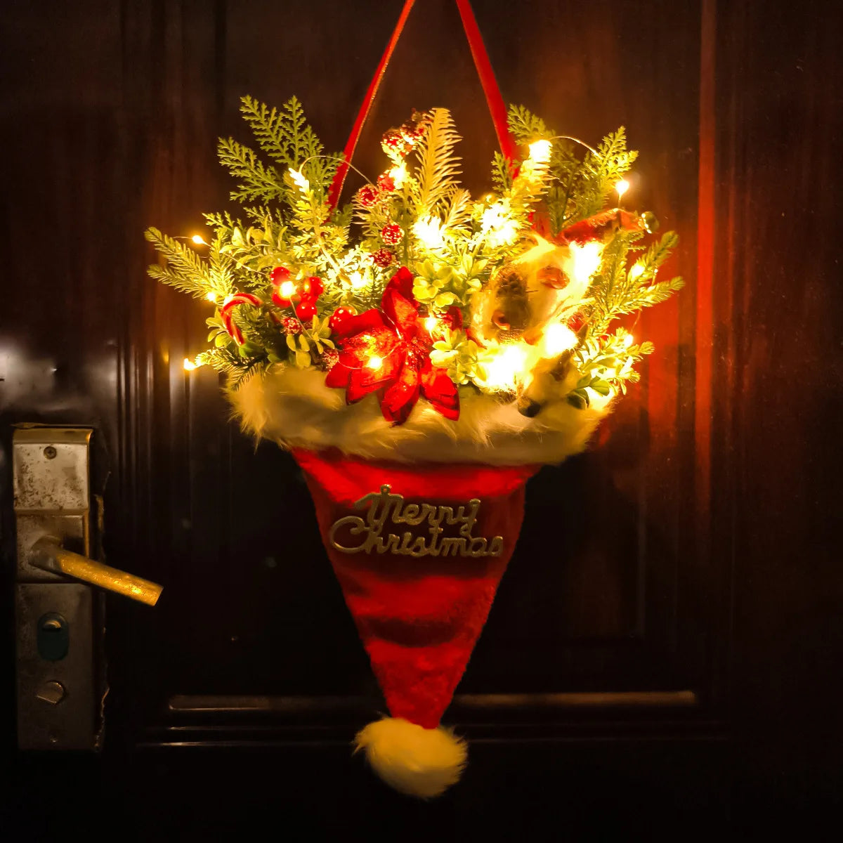 Christmas Wreath Pine Needles Santa Door Hanging