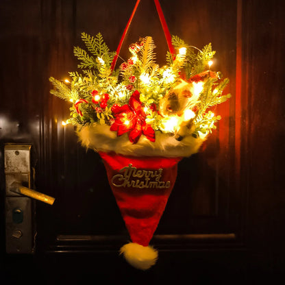 Christmas Wreath Pine Needles Santa Door Hanging
