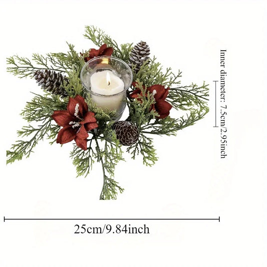 Christmas Candle Holder Wreath Floral for Table Decoration