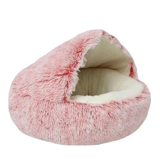 Round Plush Cat Bed with Cover for Small Pets