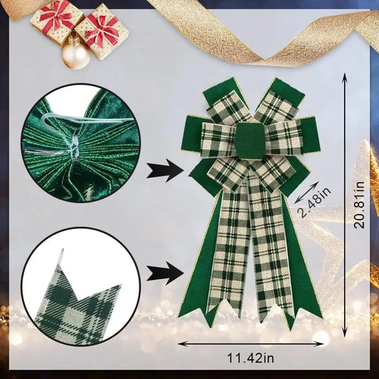 Christmas Wreath with Velvet Green Plaid Bow Ribbon