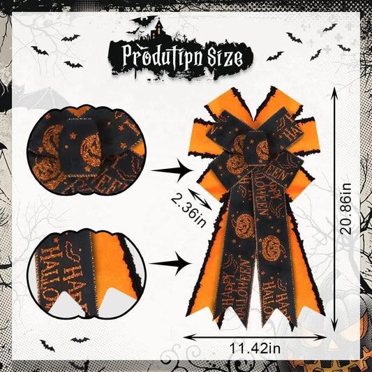 Halloween Burlap Bow Pumpkin Orange Black Wreath Decoration