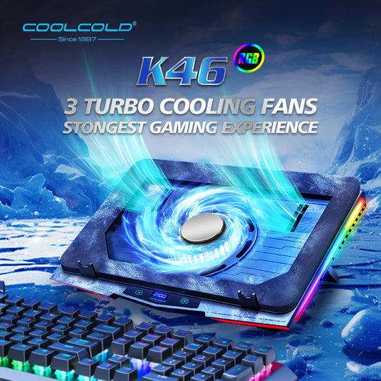 Laptop Cooling Pad Adjustable RGB Quiet USB Fans