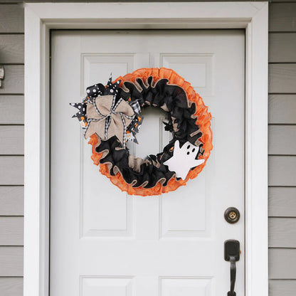 Halloween Wreath Plaid Bow Ribbon Hanging Decoration