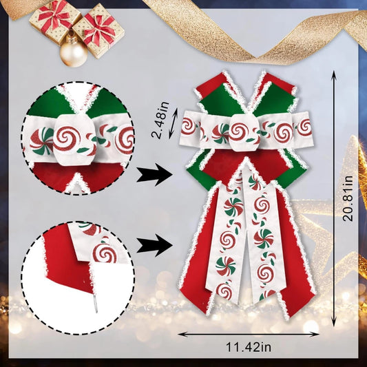 Christmas Bow with Red & Green Velvet  Ribbon