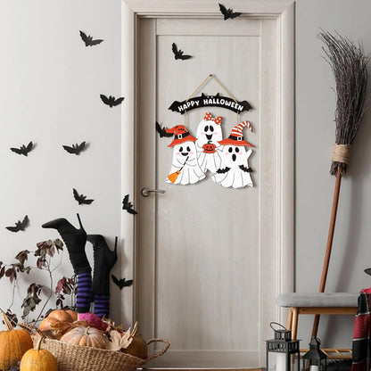 Halloween Hanging Wooden Sign Ghost Decoration