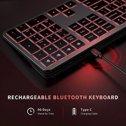 Multi-Device Bluetooth Wireless Rechargeable Keyboard with Backlight