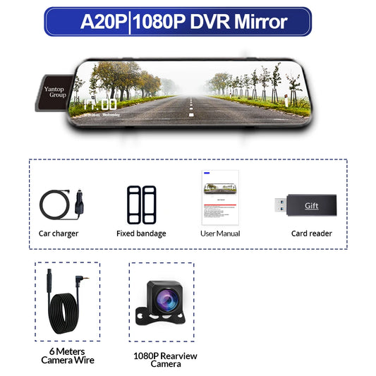 Car DVR Rearview Mirror Dual Camera Touch Screen