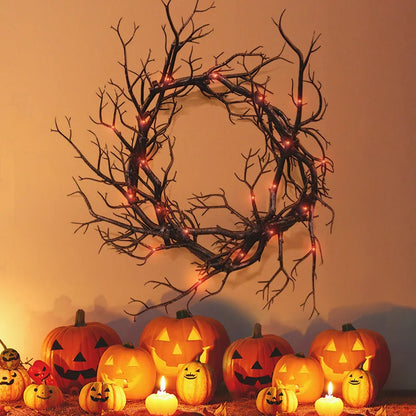 Halloween Wreath with Red Purple LED Lights