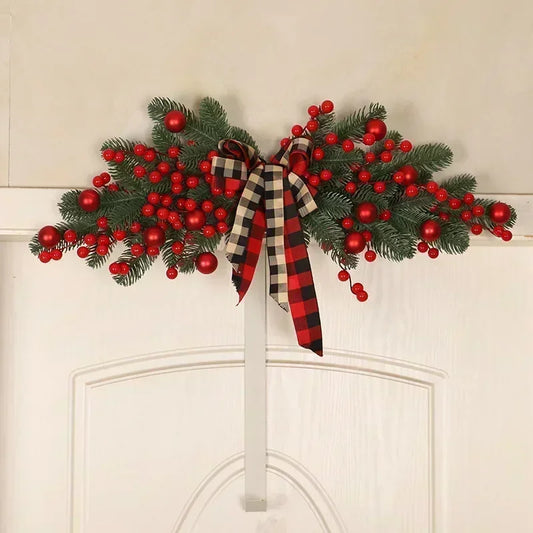 Christmas Door Wreath for Plaid Bow Red Fruit