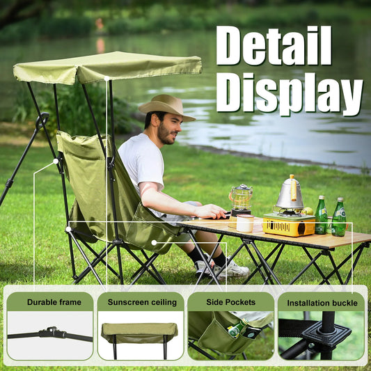 Camping Chair Portable Foldable with Shade Canopy (2 pcs)