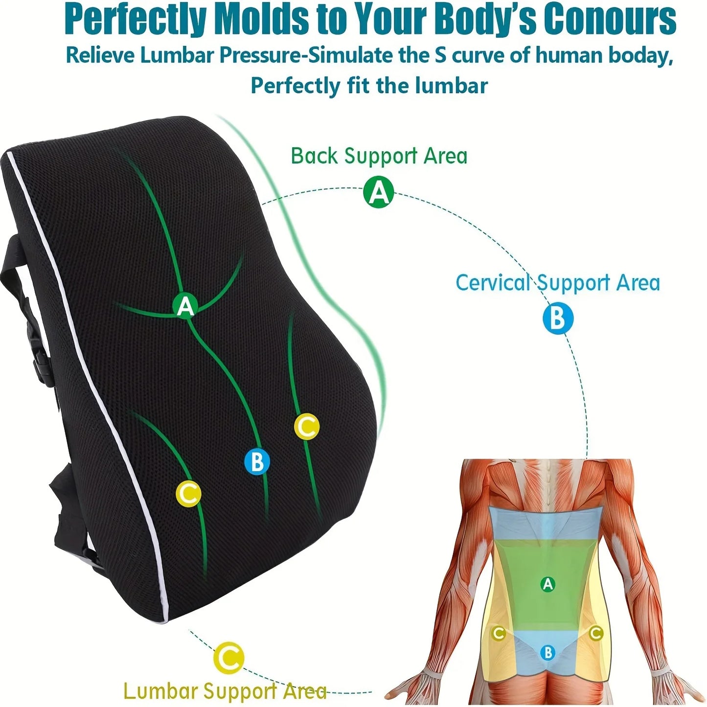 Back Cushion Memory Foam Ergonomic Lumbar Support