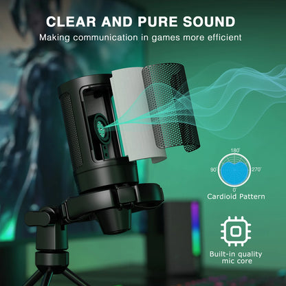 Gaming Microphone RGB USB Condenser with Tripod Stand