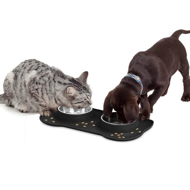 Pet Feeder Stainless Steel Double Bowl Anti-Spill