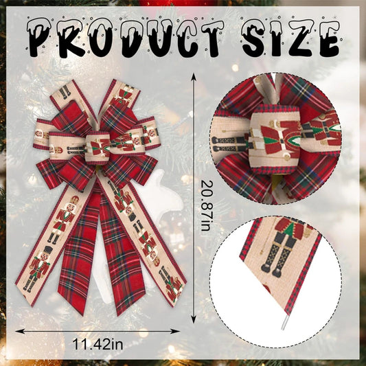 Christmas Bow Nutcracker with Red Plaid Burlap