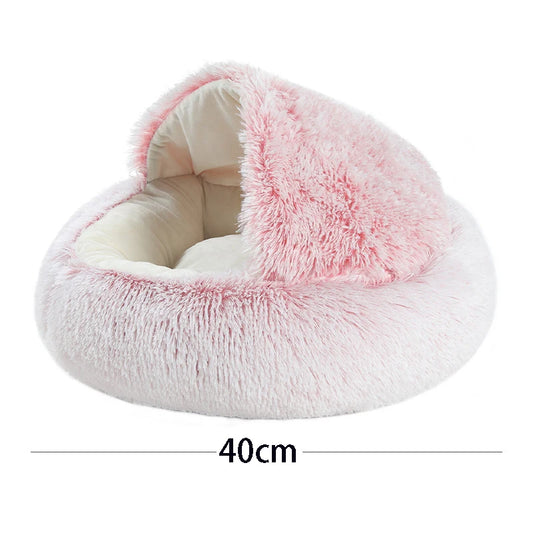 Round Plush Cat Bed with Cover for Small Pets