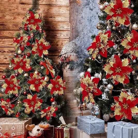 Christmas Flower Ornaments with Glitter Silk (22pcs)