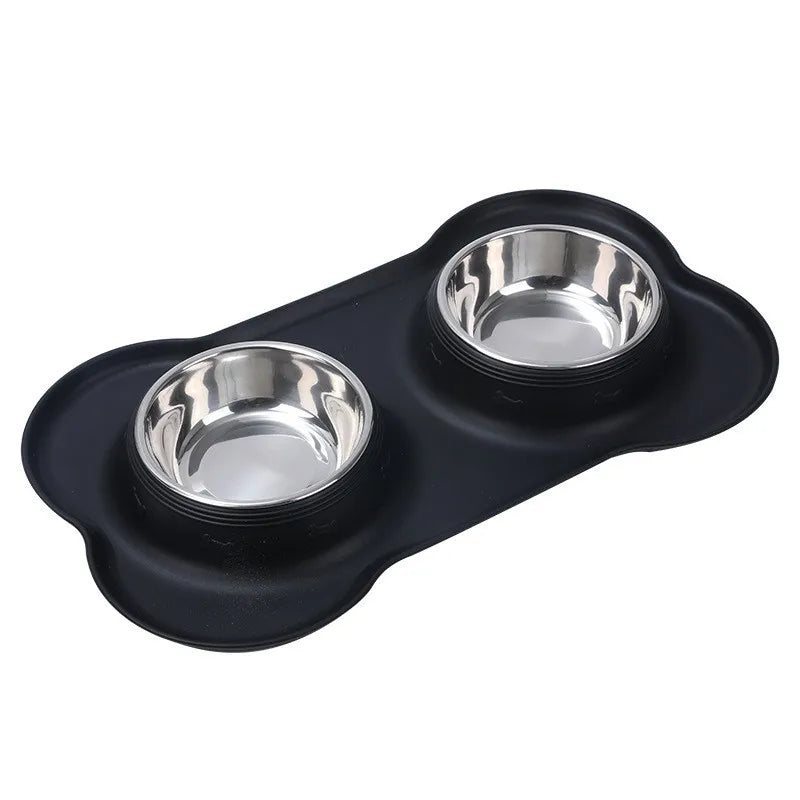 Pet Feeder Stainless Steel Double Bowl Anti-Spill