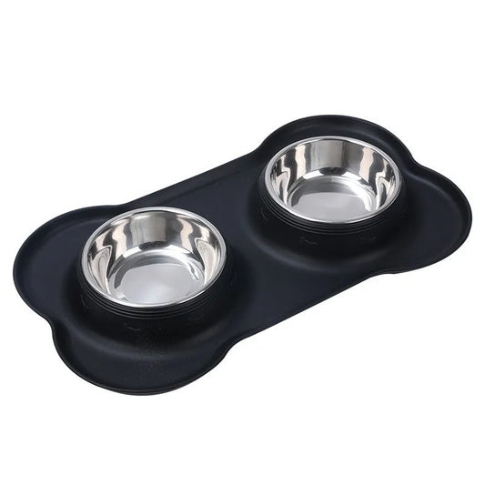 Pet Feeder Stainless Steel Double Bowl Anti-Spill