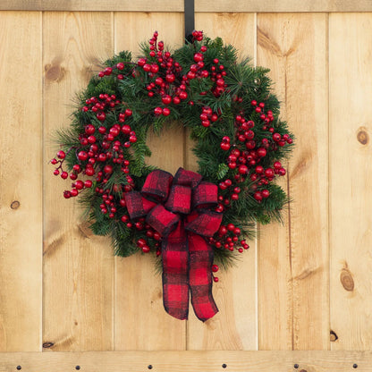 Christmas Wreath with Red Berry & Bow for Door Hanging