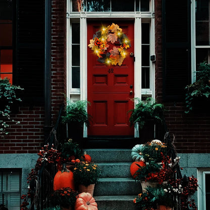 Halloween Autumn Wreath Pumpkin Skull Maple Leaf