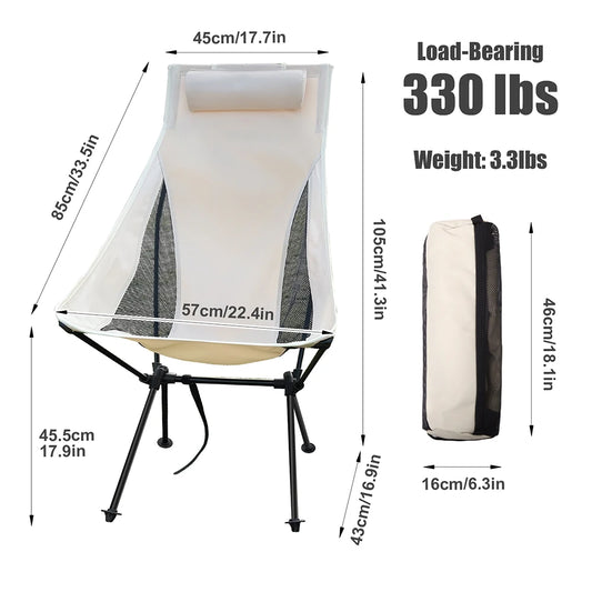 Camping Chair Folding Portable Lightweight Aluminum Headrest